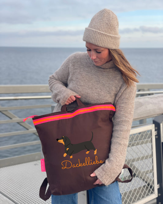 Canvas Rucksack Damen l braun Dackel