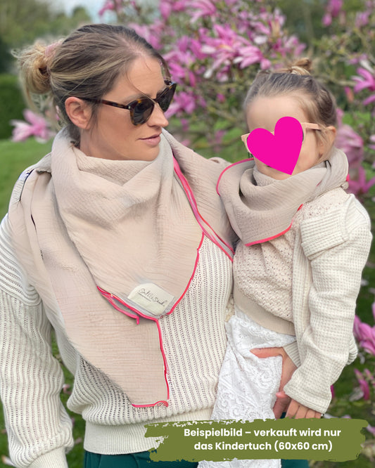 Musselin Halstuch Mädchen beige mit pink 60x60 cm