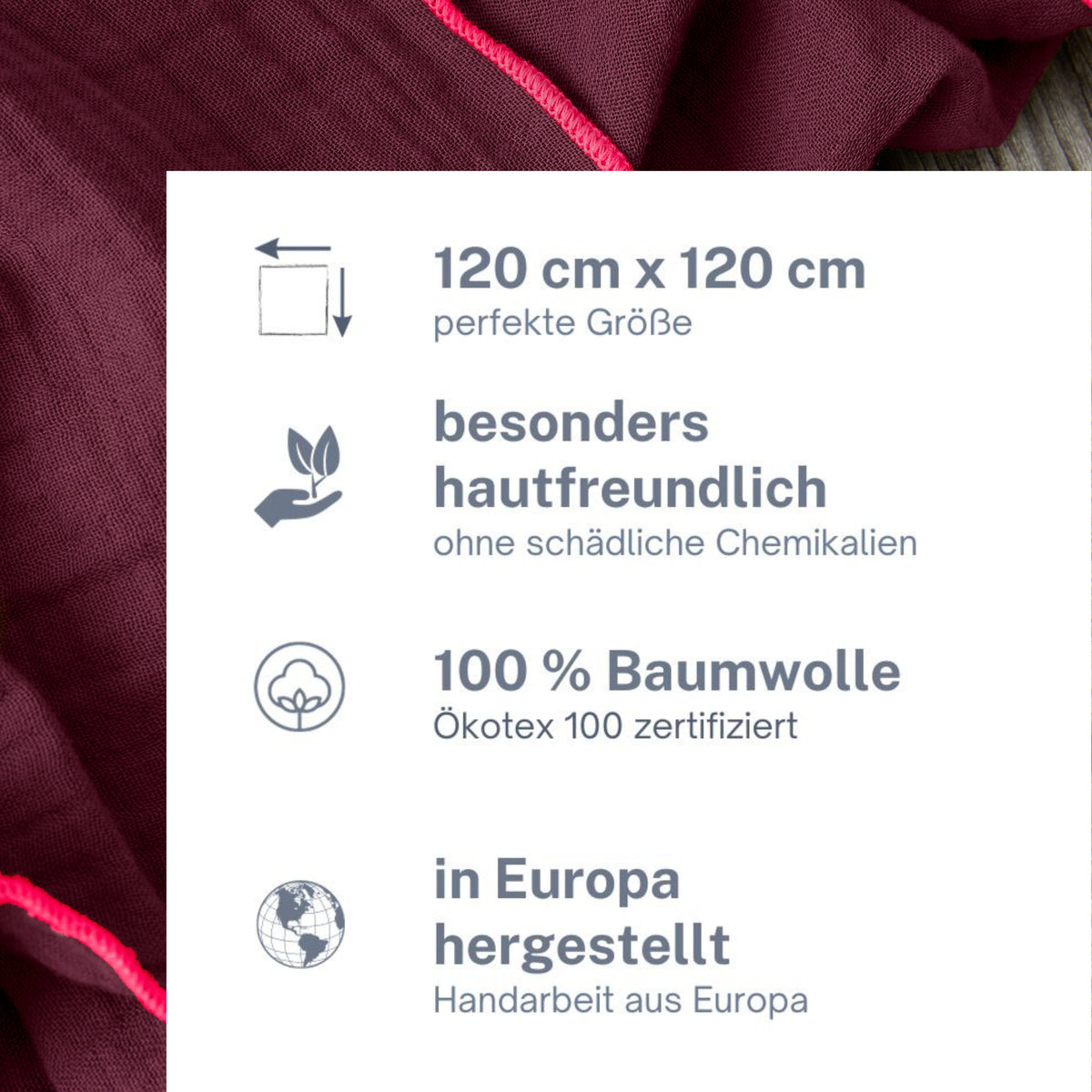Musselin Tuch Damen l Bordeaux mit pink