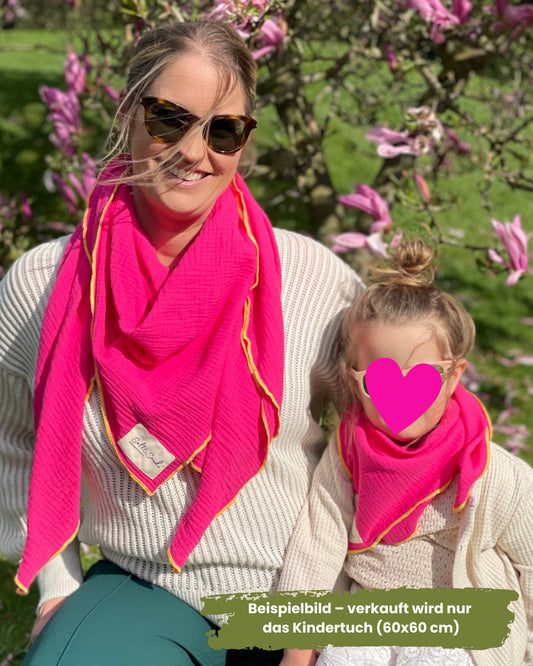 Musselin Halstuch Mädchen pink mit gelb 60x60 cm