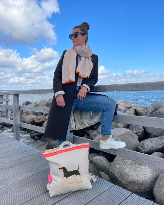 Canvas Rucksack Damen l beige Dackel