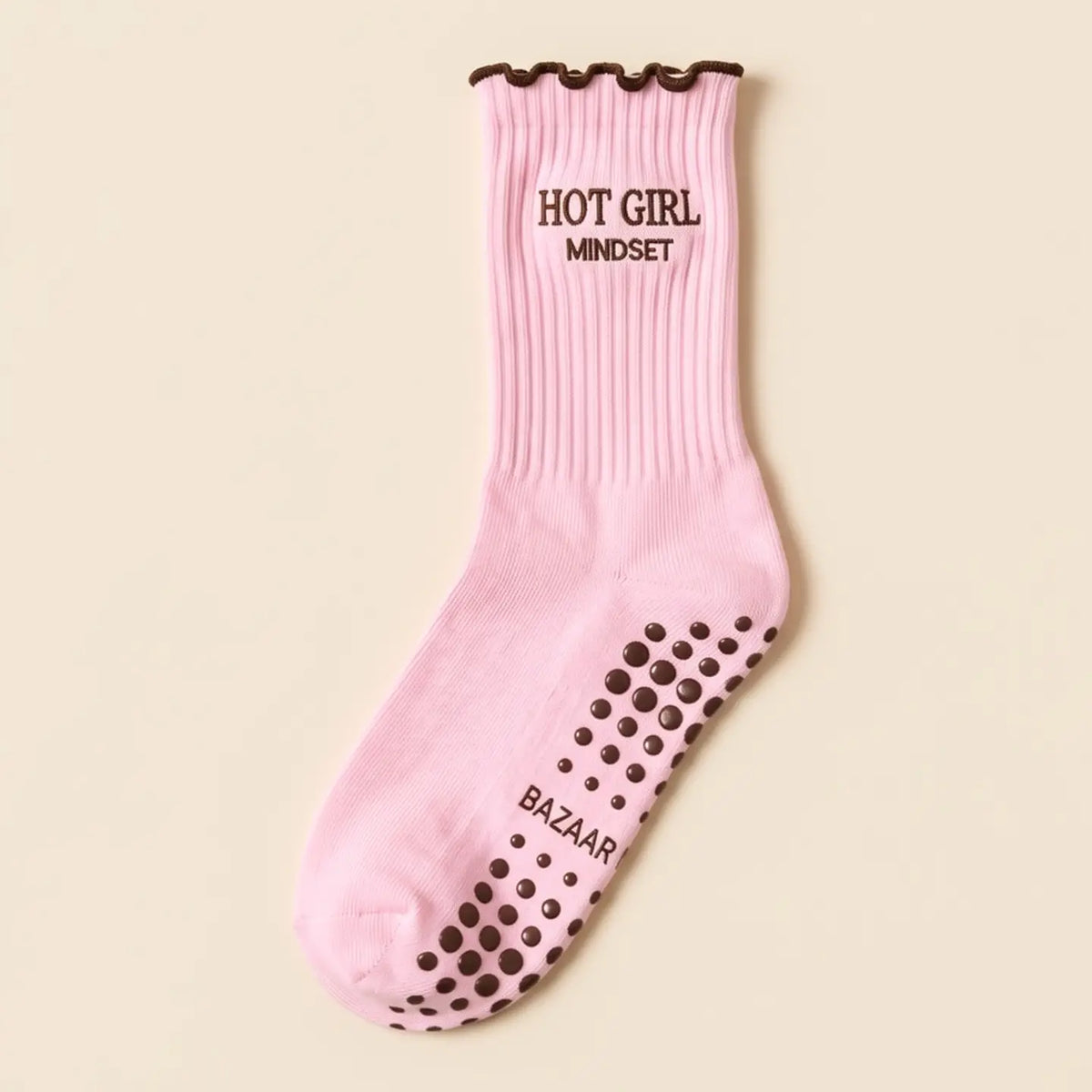 Hot Girl Mindset – Pinke Pilates & Yoga Grip-Socken
