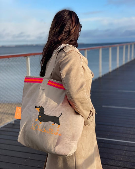 Canvas Shopper Tasche beige Dackelliebe