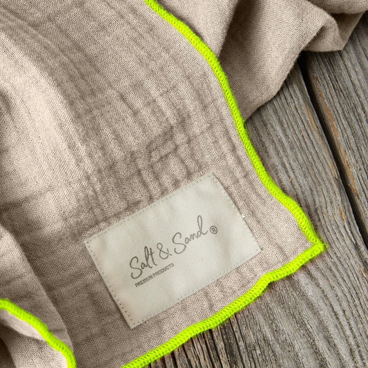 Musselin Tuch Damen l Beige mit Neon Gelb