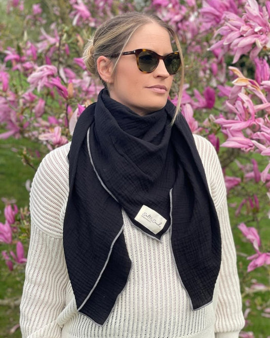 Musselin Tuch Damen l Schwarz mit Grau