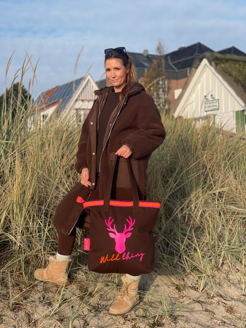 Canvas Shopper Tasche braun Wild Thing Hirsch