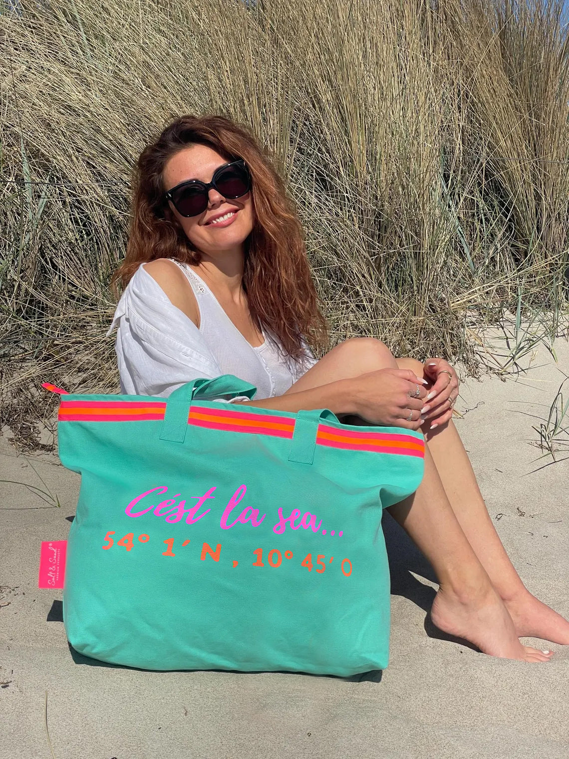 XL Canvas Shopper Strandtasche türkis Cest la sea