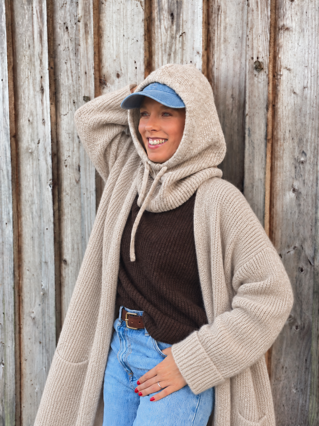 Balaclava Kapuzenmütze mit Schal – Beige
