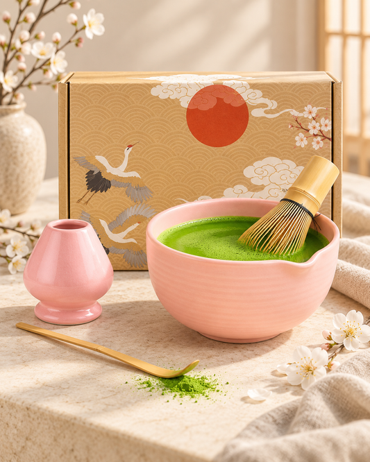 Matcha Set Camellia Pink – 4-teilig mit Schale, Besen & Zubehör