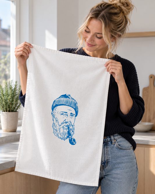 Geschirrtuch Seemann – Weiß mit blauem maritimem Motiv