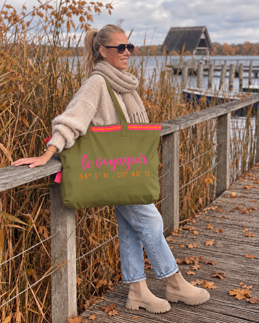 XL Canvas Shopper Strandtasche oliv Le Voyageur