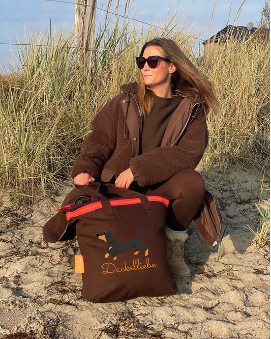 Canvas Shopper Tasche braun Dackelliebe