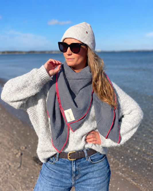 Musselin Tuch Damen l Anthrazit mit Pink