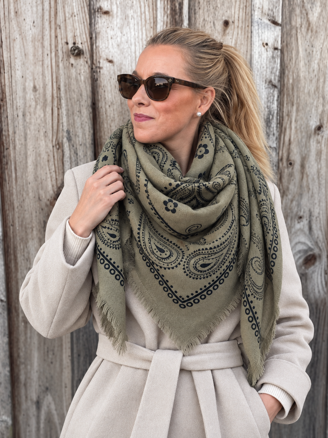 Paisley Schal XL - khaki 135 x 135 cm
