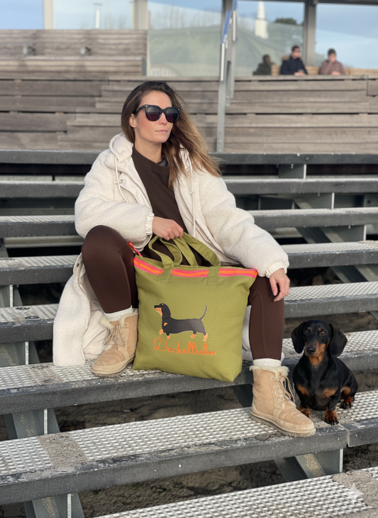 Canvas Shopper Tasche oliv Dackelliebe