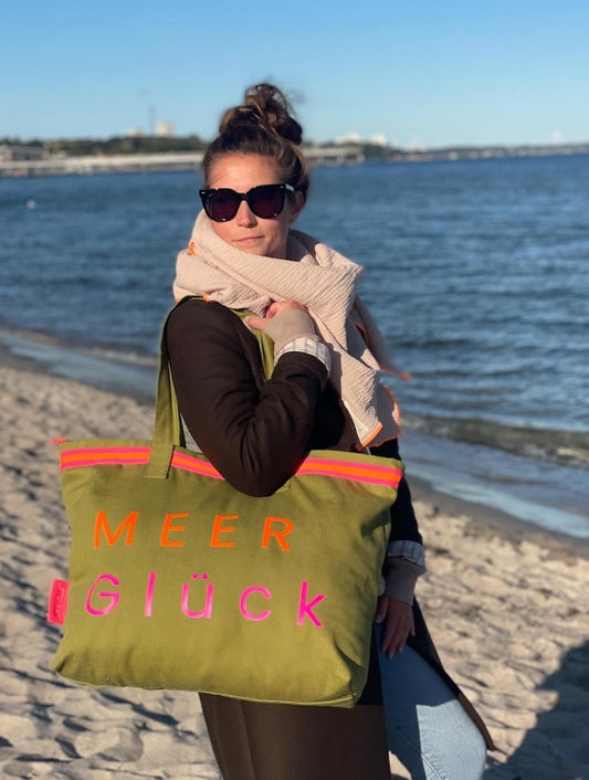 XL Canvas Shopper Strandtasche oliv MEER Glück