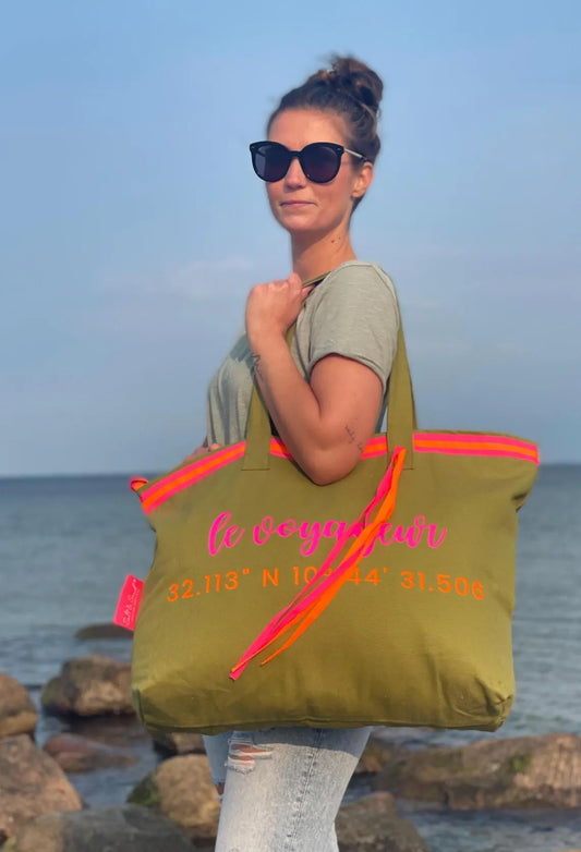 XL Canvas Shopper Strandtasche oliv Le Voageur