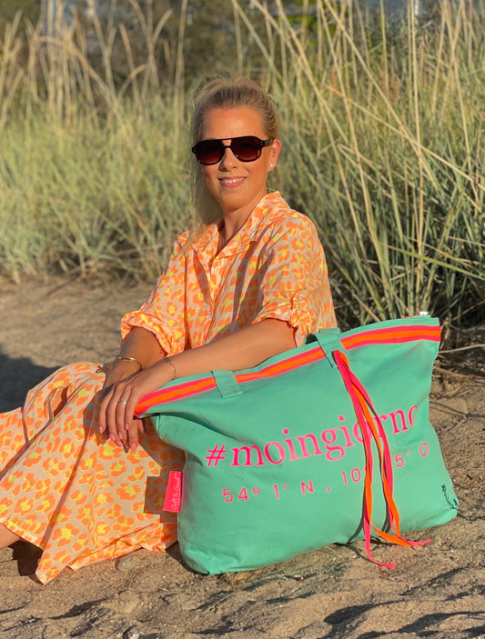 XL Canvas Shopper Strandtasche türkis Moingiorno