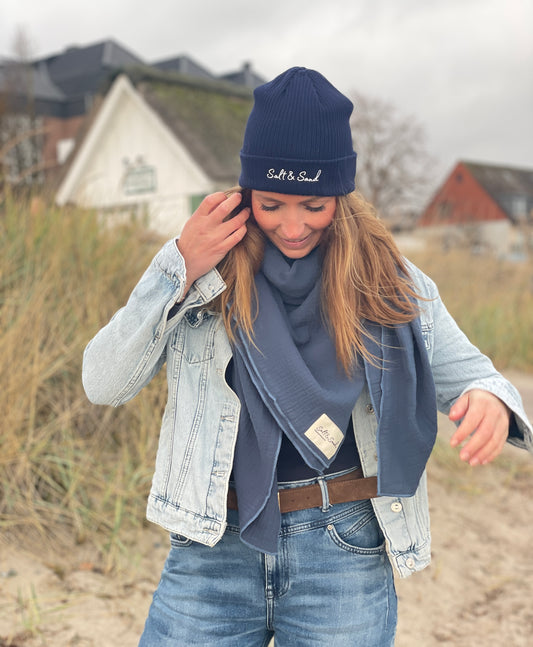 Musselin Tuch Damen l Jeansblau