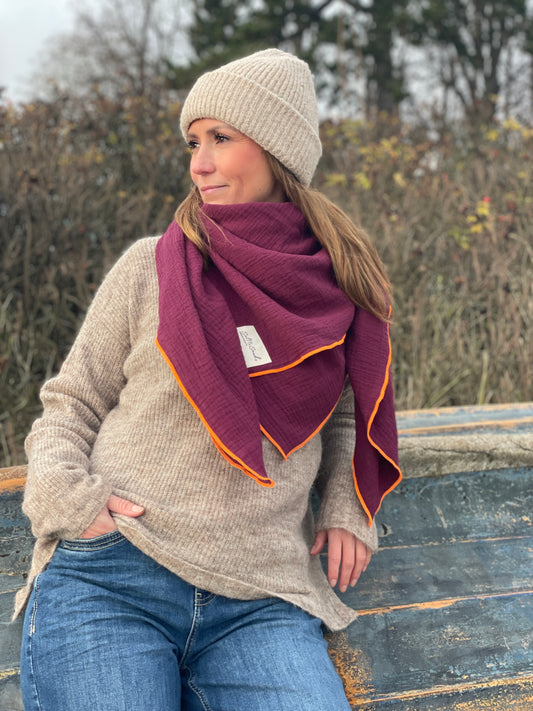 Musselin Tuch Damen l Bordeaux mit orange