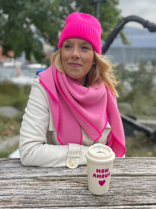 Coffee-to-Go-Becher „Mon Amour“ – Creme/Pink | 350 ml
