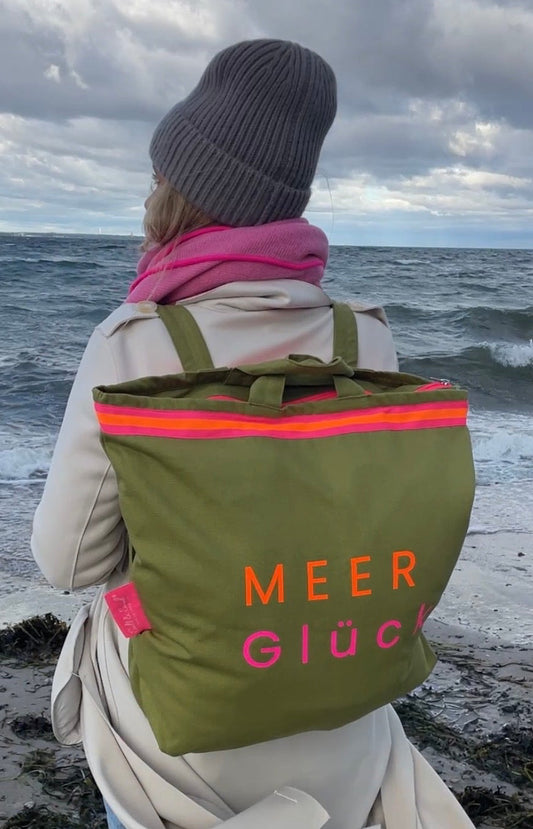 Canvas Rucksack Damen l Oliv MEER Glück
