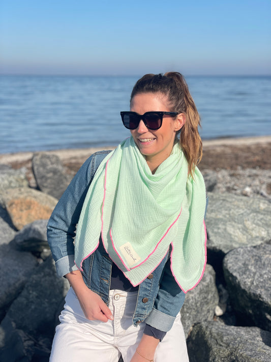 Musselin Tuch Damen l Mint mit Pink