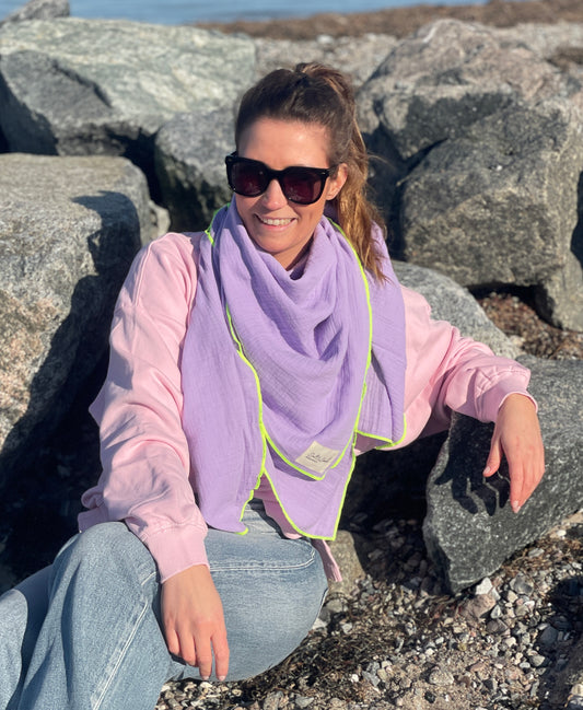 Musselin Tuch Damen l Lavendel mit Neon Gelb