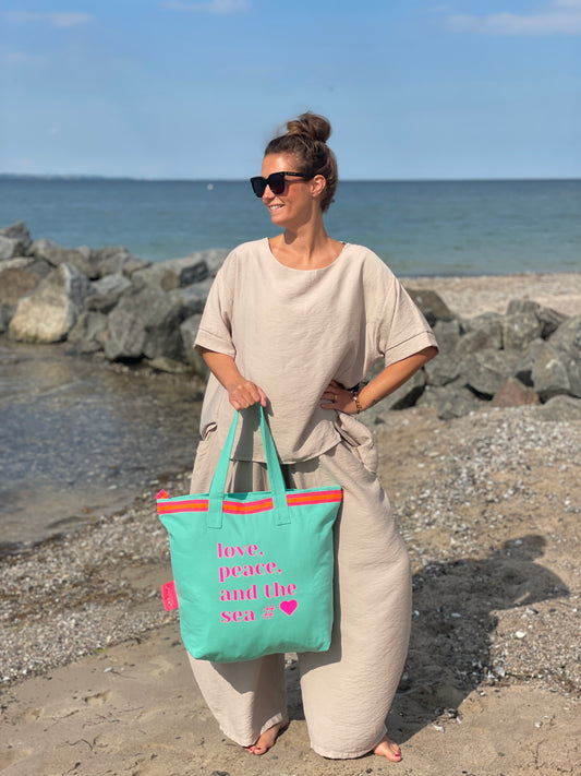 Canvas Shopper Tasche türkis Love Peace and the Sea / B-Ware