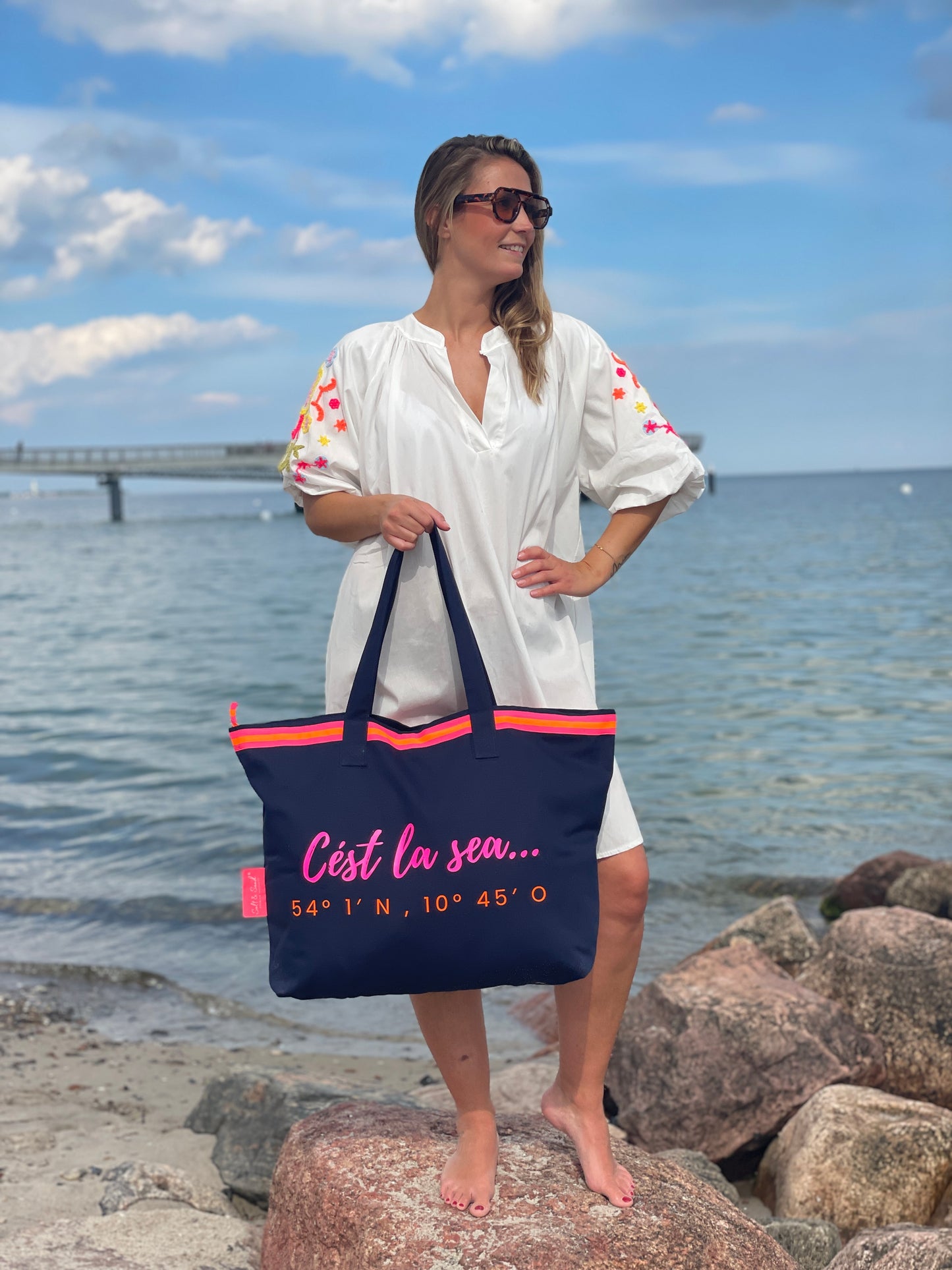 XL Canvas Shopper Strandtasche blau Cest la Sea