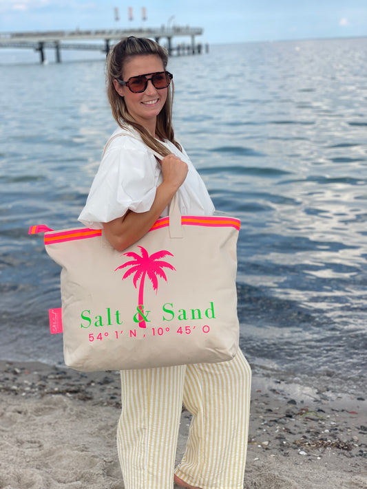 XL Canvas Shopper Strandtasche beige Palme