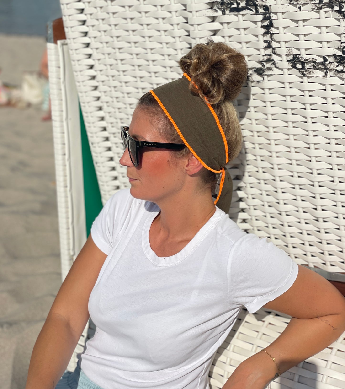 Musselin Haarband Khaki mit Orange