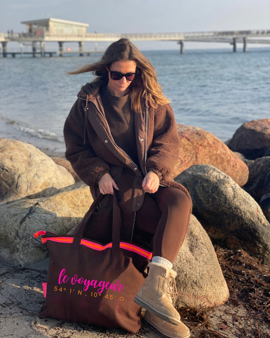 XL Canvas Shopper Strandtasche braun Le Voaygeur