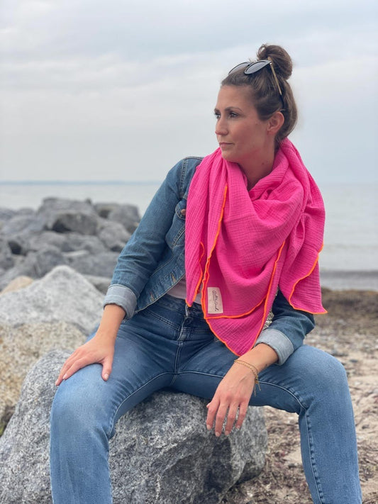Musselin Tuch Damen l Pink mit Neon Orange