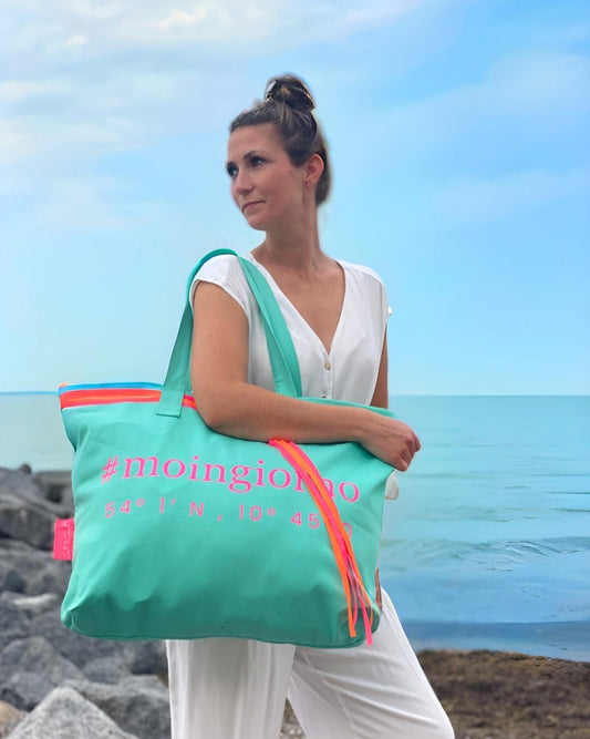 XL Canvas Shopper Strandtasche türkis Moingiorno