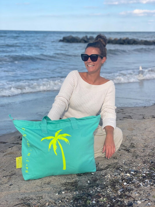 XL Canvas Shopper Strandtasche türkis Palme