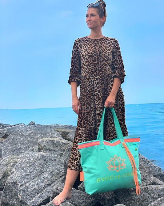 XL Canvas Shopper Strandtasche türkis Positive Vibes