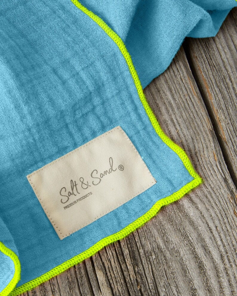 Musselin Schal Damen l Türkis mit Neon Gelb