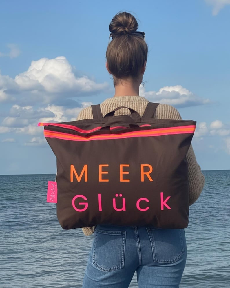 XL Canvas Rucksack Damen l braun MEER Glück