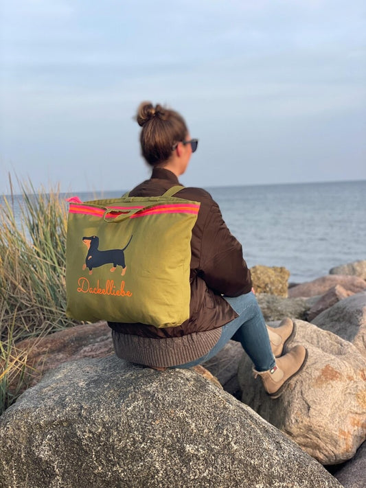 XL Canvas Rucksack Damen l Oliv Dackel