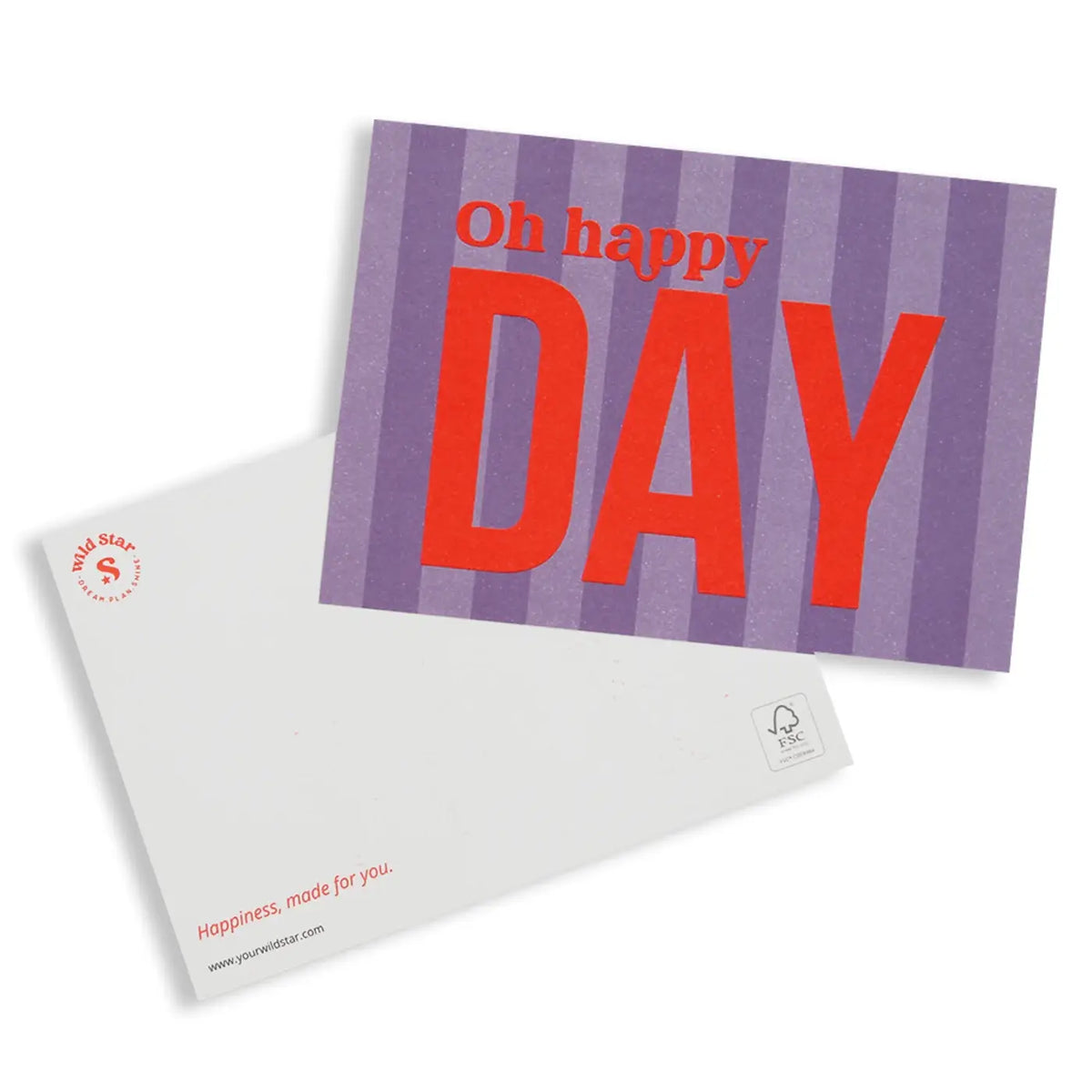 Postkarte „Oh Happy Day“ – Lila & Neonkoralle