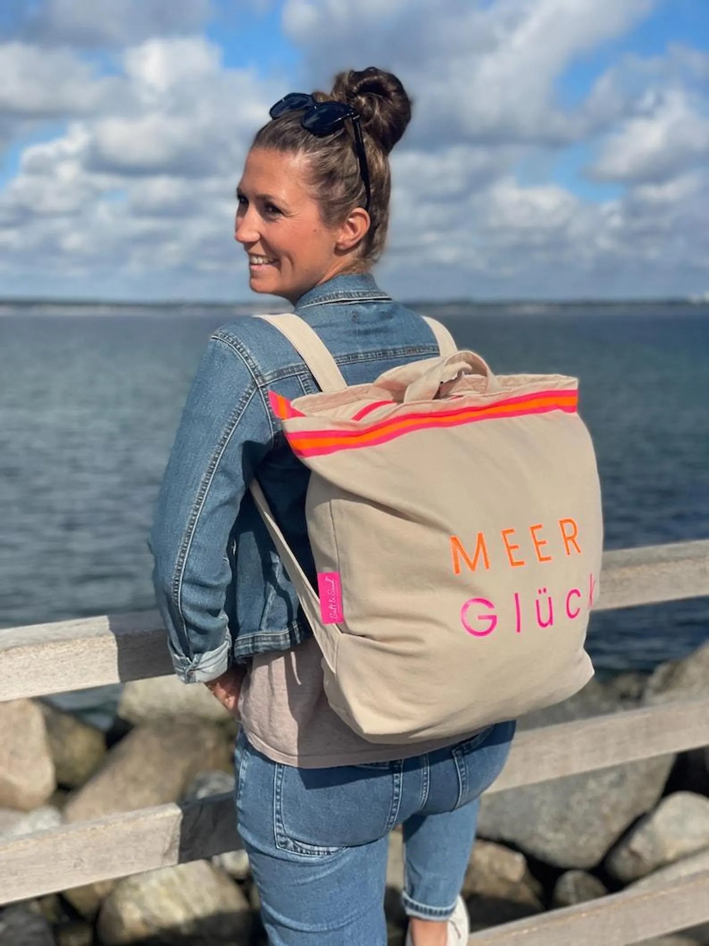 Canvas Rucksack Damen l Beige MEER Glück