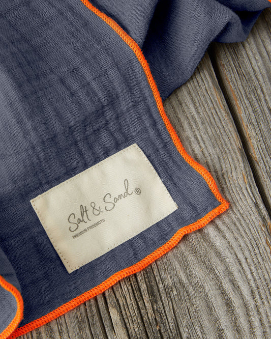 Musselin Tuch Damen l Jeansblau mit orange