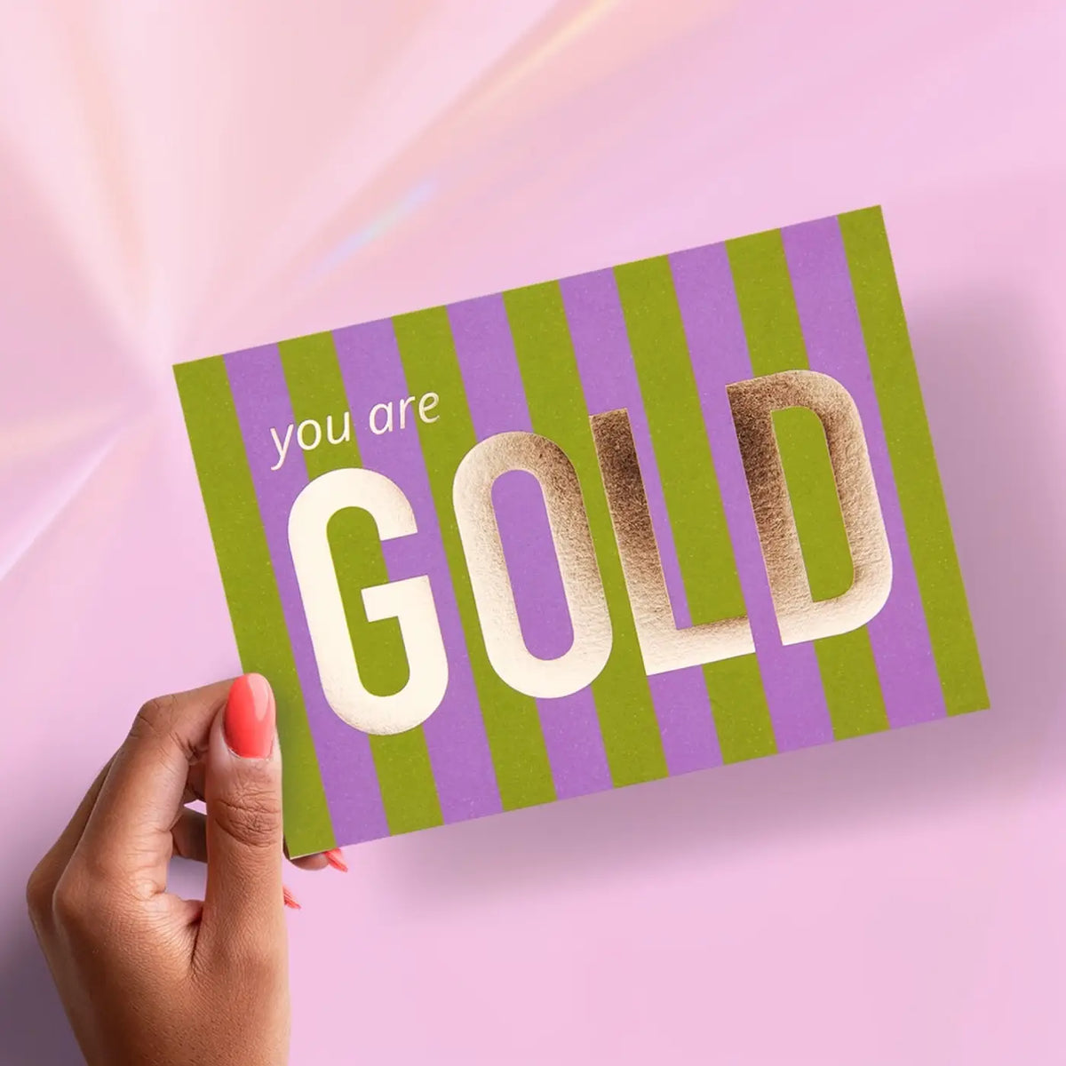 Postkarte „You Are Gold“ – Flieder, Oliv & Gold