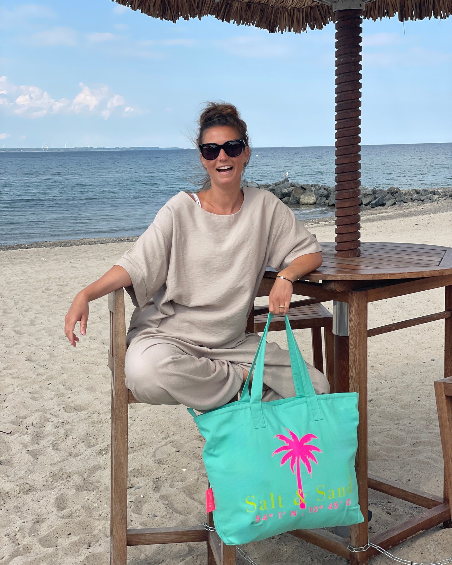 XL Canvas Shopper Strandtasche türkis Palme