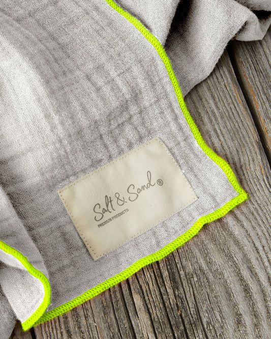 Musselin Tuch Damen l Lichtgrau mit Neon Gelb