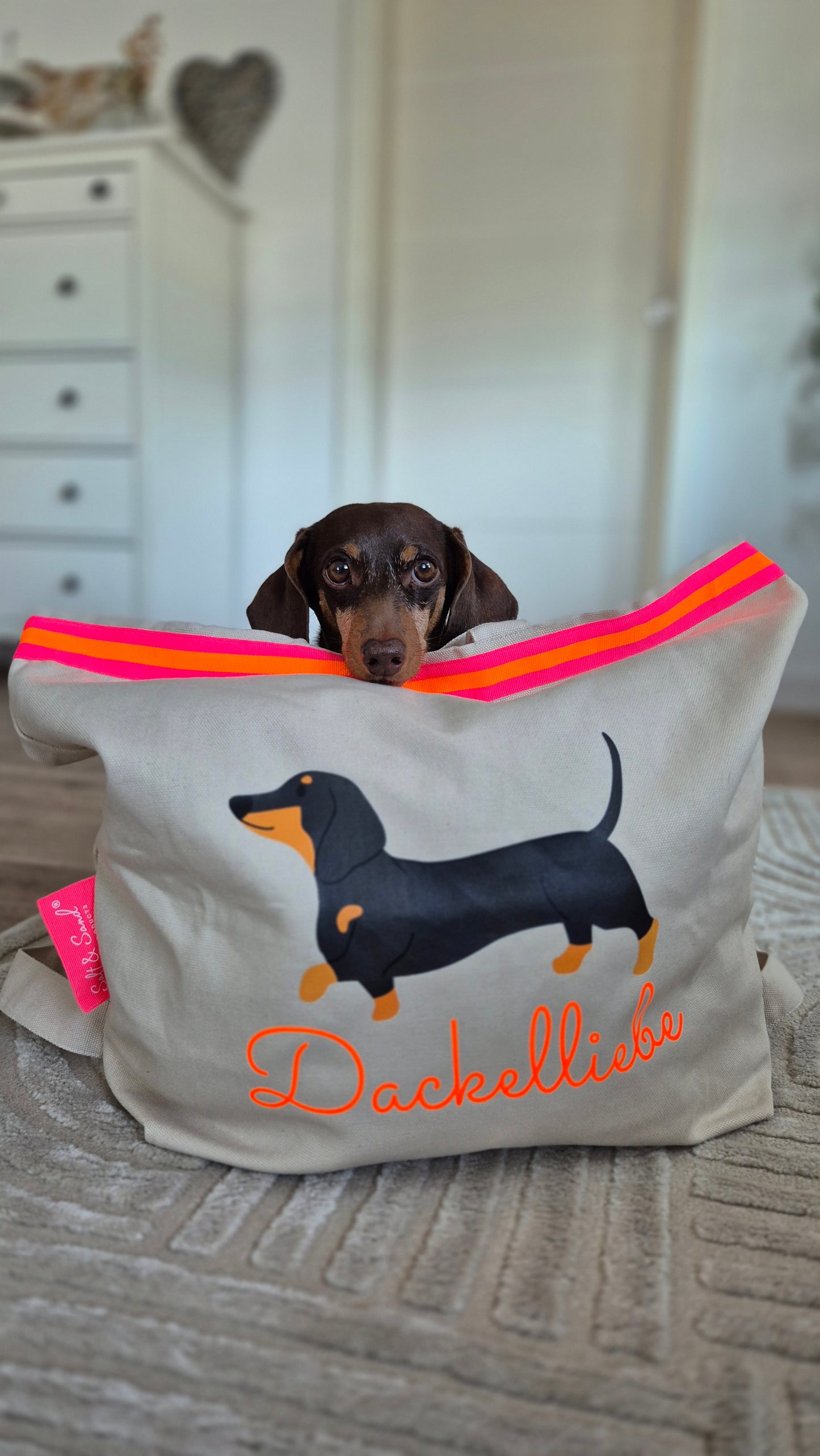 Canvas Rucksack Damen l beige Dackel