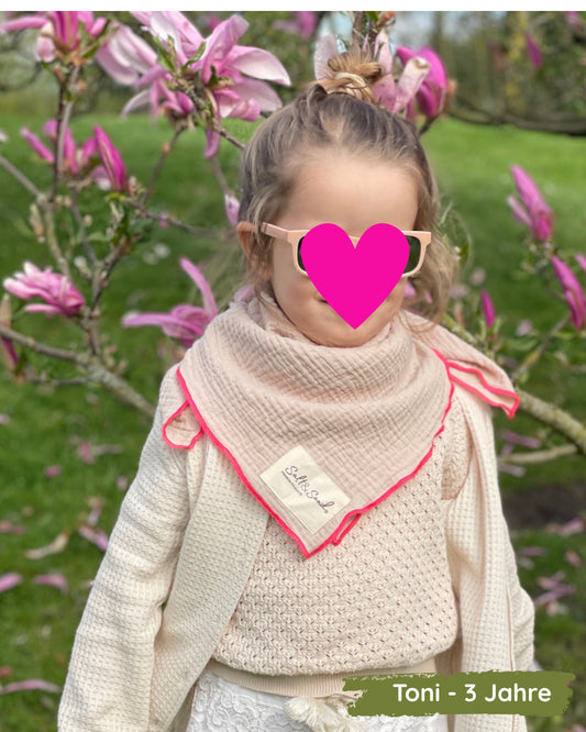 Musselin Halstuch Mädchen beige mit pink 60x60 cm