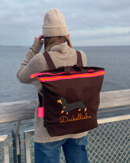 Canvas Rucksack Damen l braun Dackel