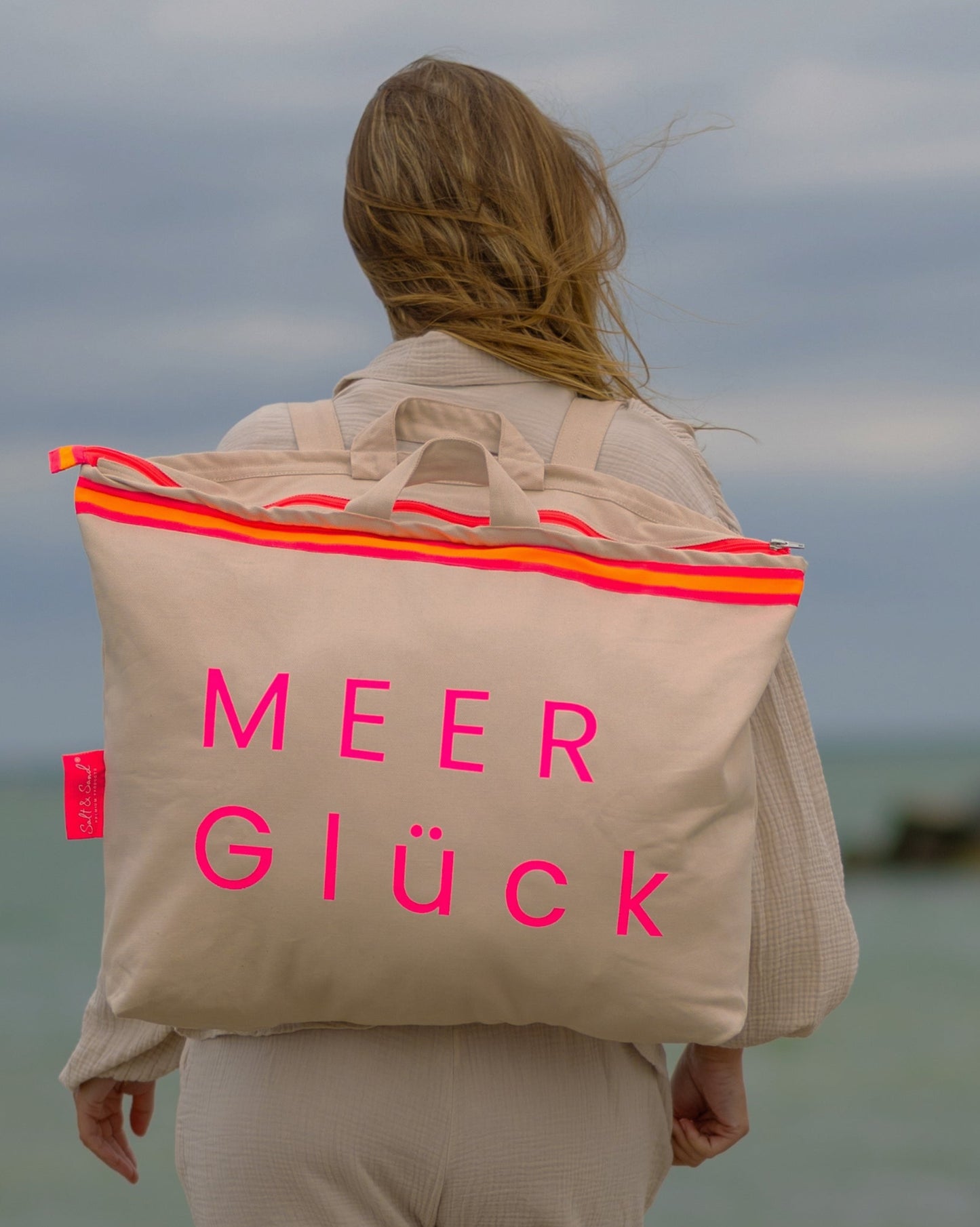 XL Canvas Rucksack Damen l Beige MEER Glück